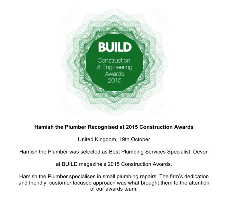  Hamish the Plumber Recognised at 2015 Constructioin Awards 