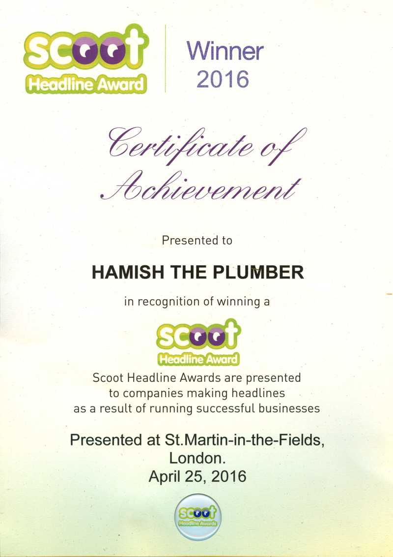  Hamish the Plumber's Scoot Award Certificate 