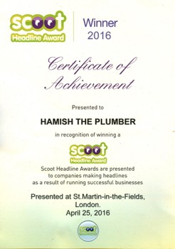  Hamish the Plumber's Scoot Award Certificate 
