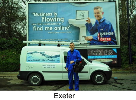 hamish the plumber, hamish erskine, plumbers in exeter, business is great, do more online, billboard